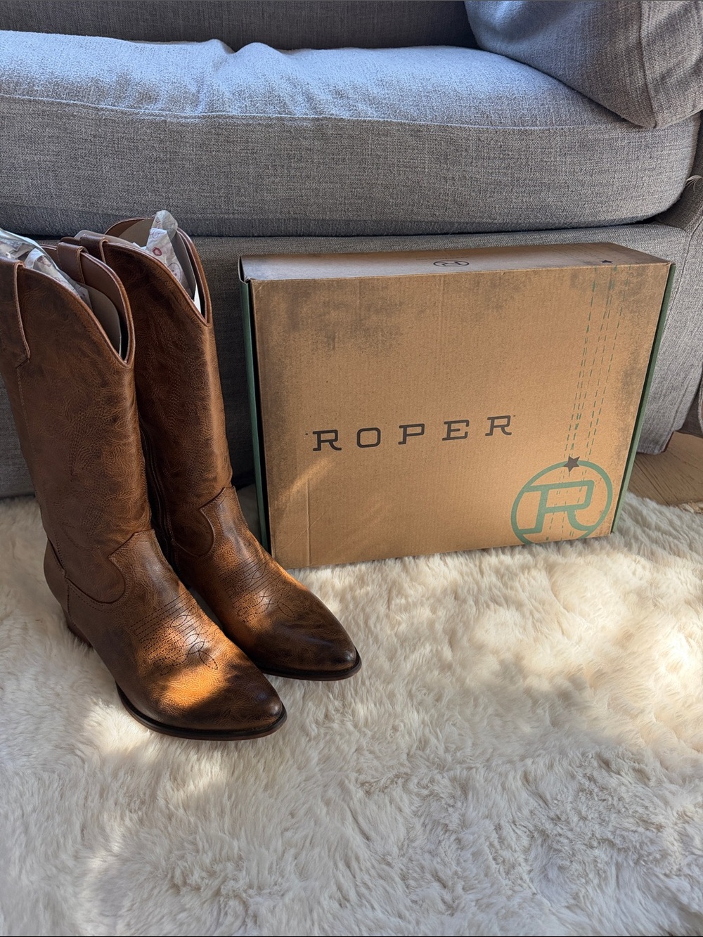 Roper Tan/Brown Leather Western Cowboy Boots